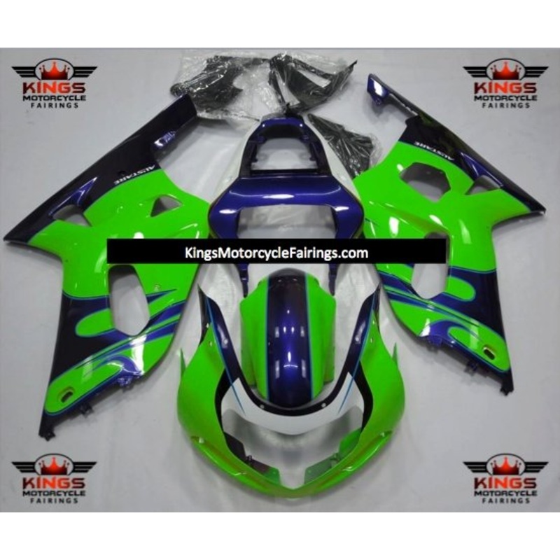 Suzuki GSXR750 (2000-2003) Green, Blue, White & Black Tribal Fairings No Seat Cowl No Bolt Kit No Tank