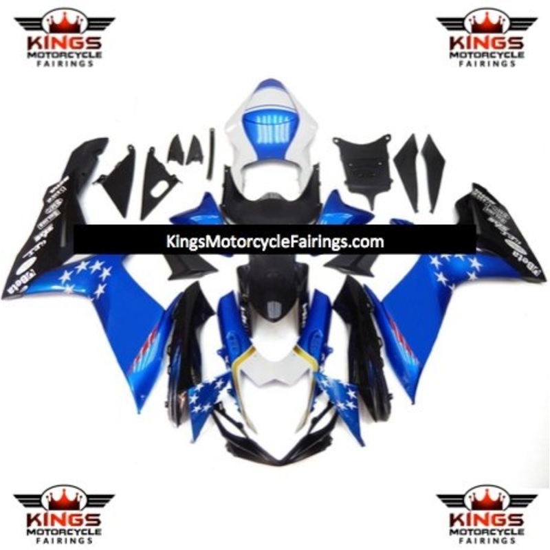 Suzuki GSXR750 (2011-2023) Blue, Black, White Star Fairings No Seat Cowl No Bolt Kit No Tank