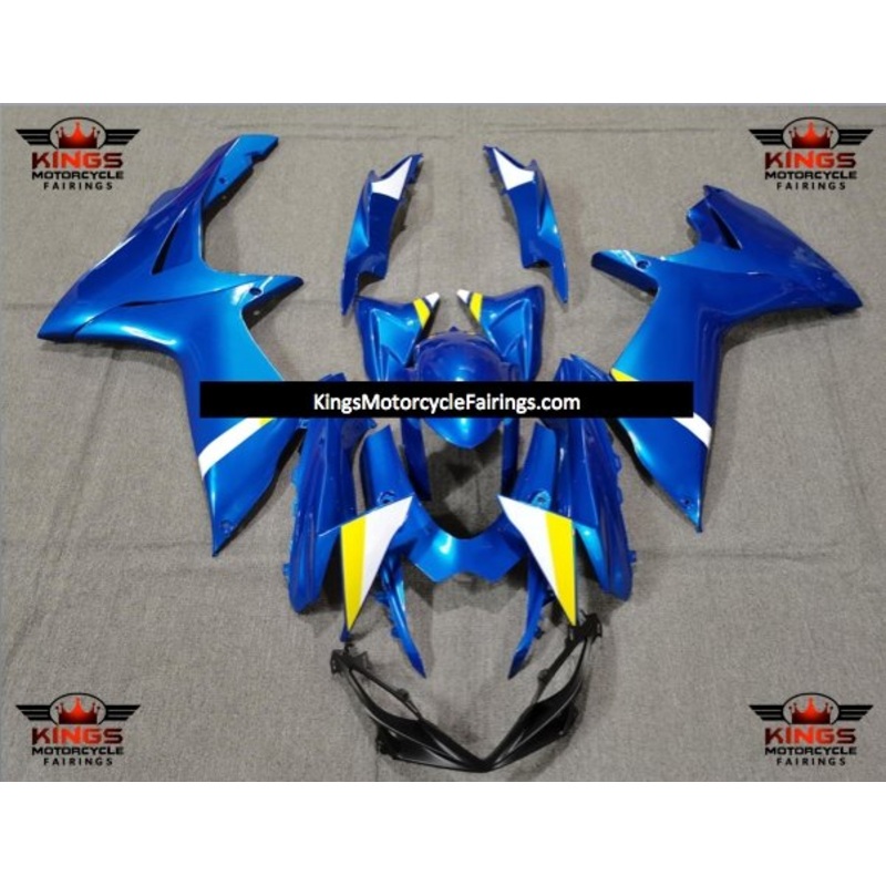 Suzuki GSXR750 (2011-2023) Blue, White & Yellow Fairings Clear Windscreen: Free No Seat Cowl No Bolt Kit