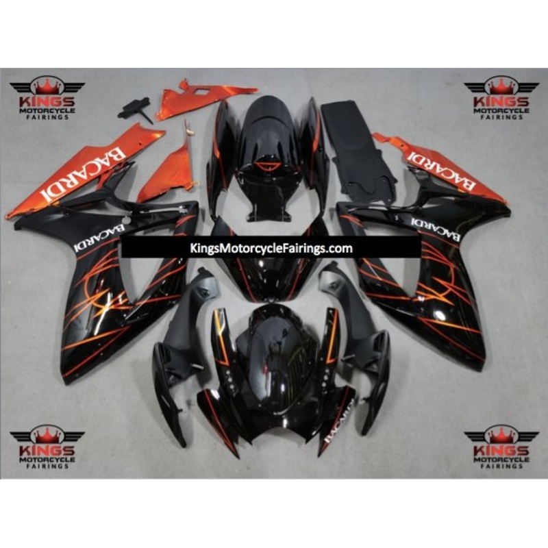 Suzuki GSXR600 (2006-2007) Black & Orange Tribal Bacardi Fairings No Seat Cowl No Bolt Kit No Tank