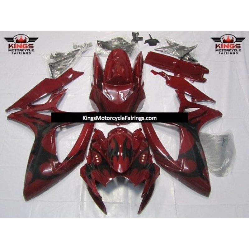 Suzuki GSXR600 (2006-2007) Dark Red & Black Tribal Fairings No Seat Cowl No Bolt Kit No Tank