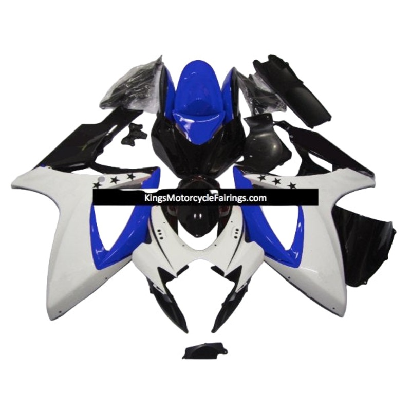 Suzuki GSXR600 (2006-2007) White, Blue, Black Star Fairings No Seat Cowl No Bolt Kit No Tank