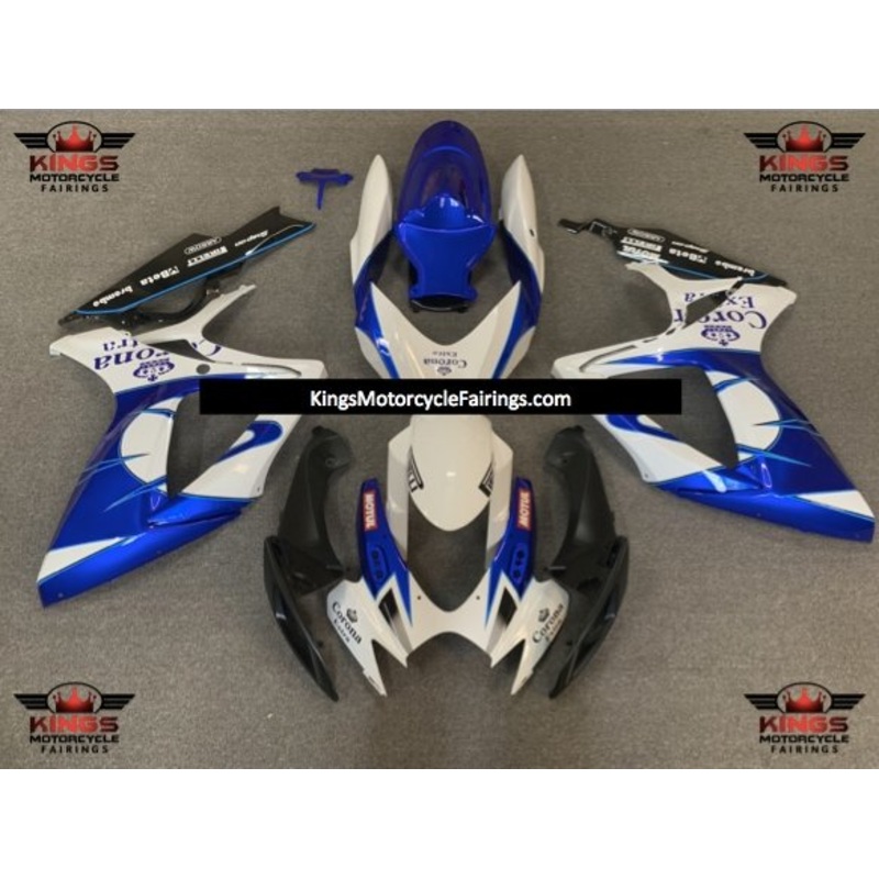 Suzuki GSXR600 (2006-2007) White, Blue & Black Tribal Corona Fairings No Seat Cowl No Bolt Kit No Tank