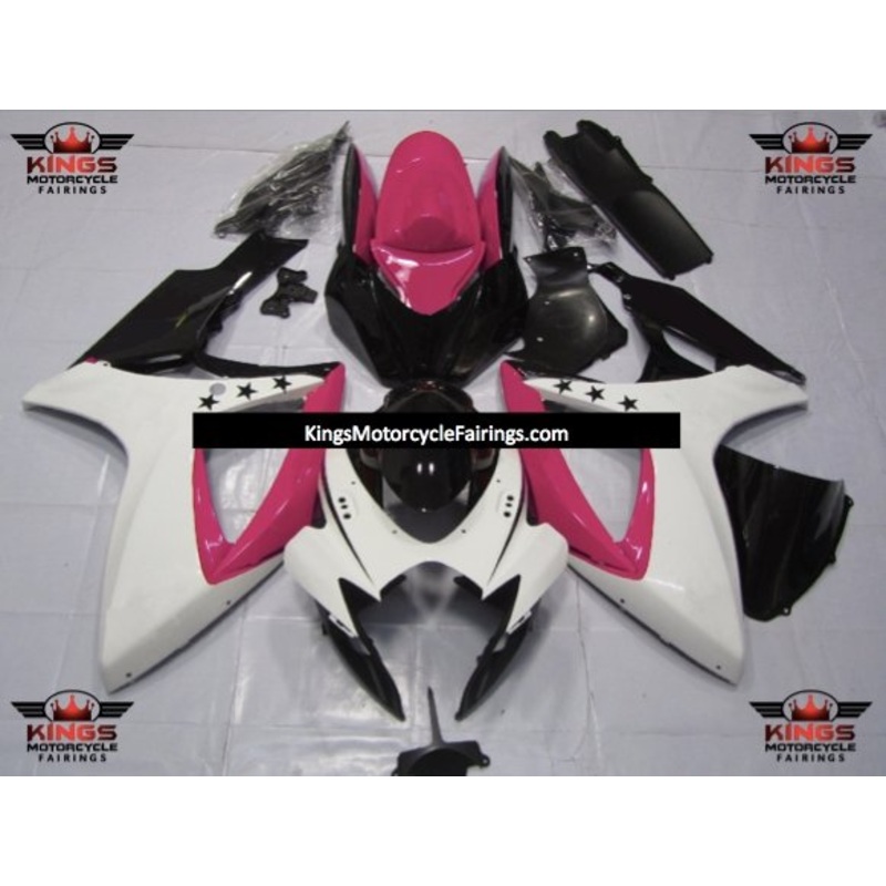Suzuki GSXR600 (2006-2007) White, Pink & Black Star Fairings No Seat Cowl No Bolt Kit No Tank