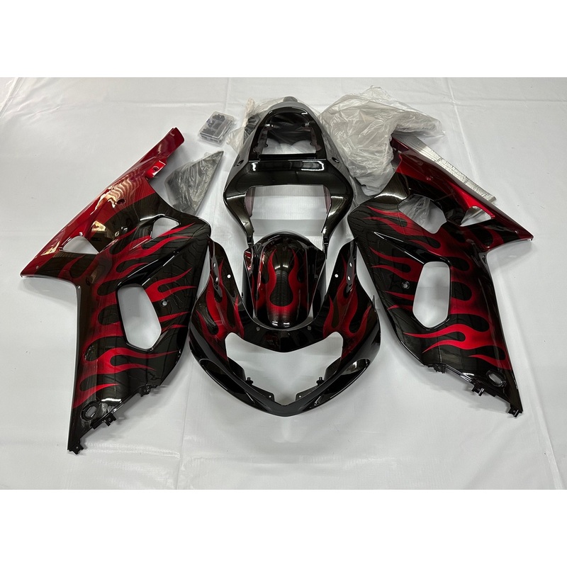 Suzuki GSXR750 (2000-2003) Black, Red Flame Fairings No Seat Cowl No Bolt Kit No Tank