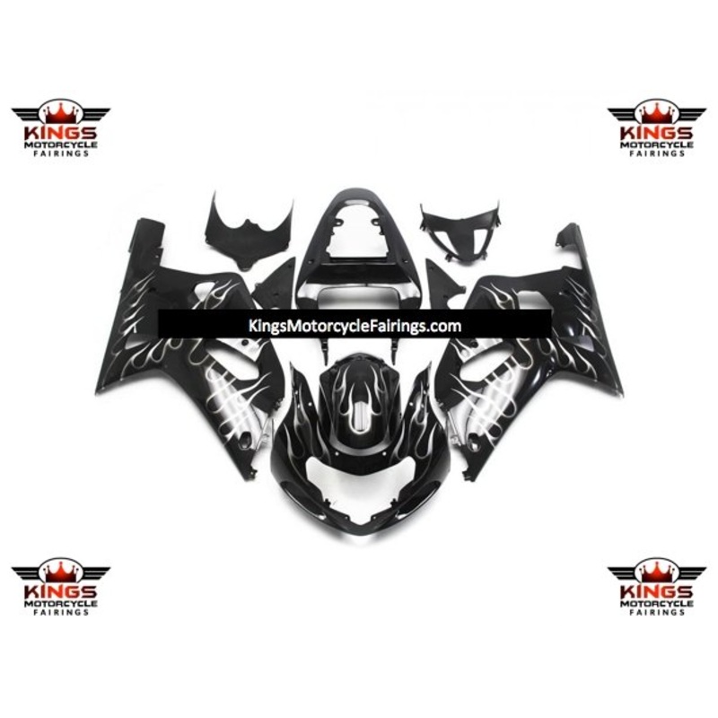 Suzuki GSXR750 (2000-2003) Black & White Flame Fairings No Seat Cowl No Bolt Kit No Tank