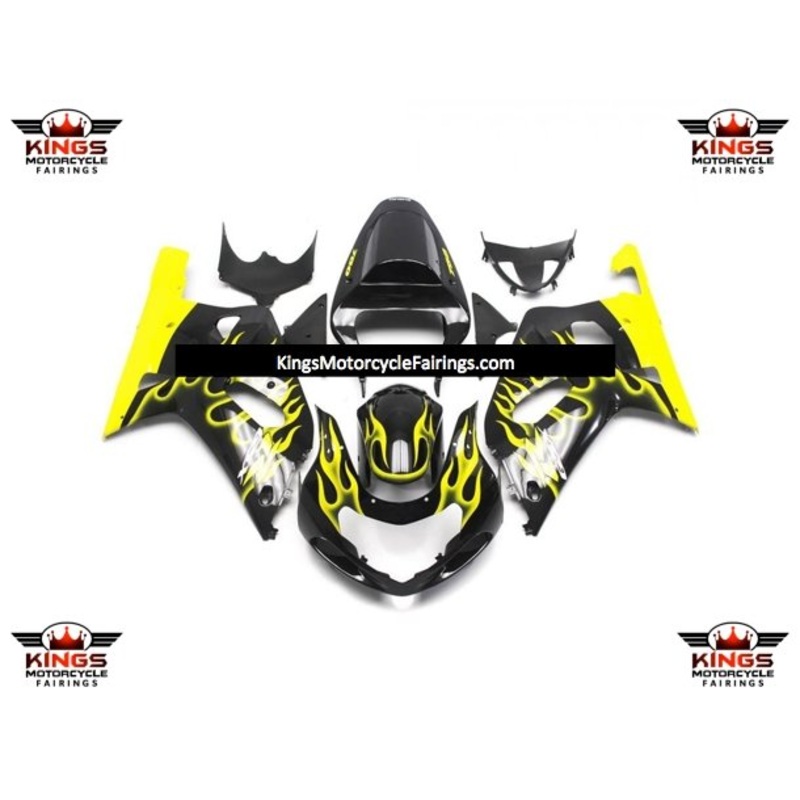 Suzuki GSXR750 (2000-2003) Black & Yellow Flame Fairings No Seat Cowl No Bolt Kit No Tank