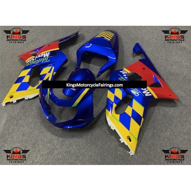 Suzuki GSXR750 (2000-2003) Blue, Yellow & Red Telefonica Fairings No Seat Cowl No Bolt Kit No Tank