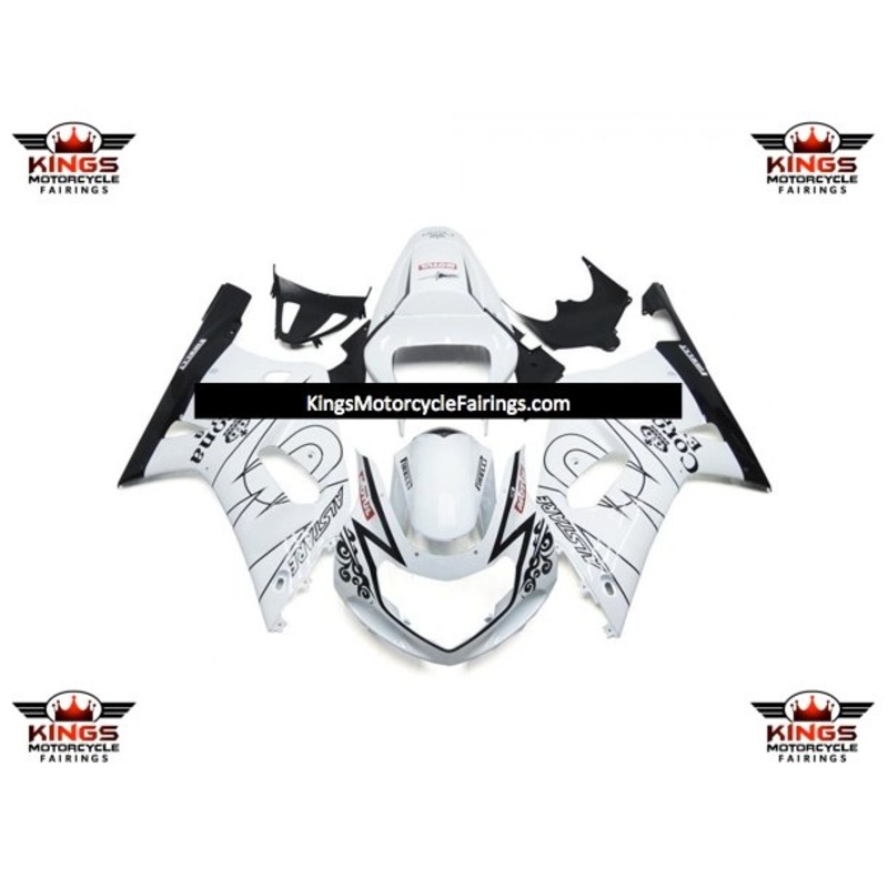 Suzuki GSXR750 (2000-2003) White & Black Tribal Corona Fairings No Seat Cowl No Bolt Kit No Tank