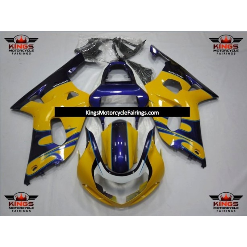 Suzuki GSXR750 (2000-2003) Yellow, Blue & White Tribal Fairings No Seat Cowl No Bolt Kit No Tank