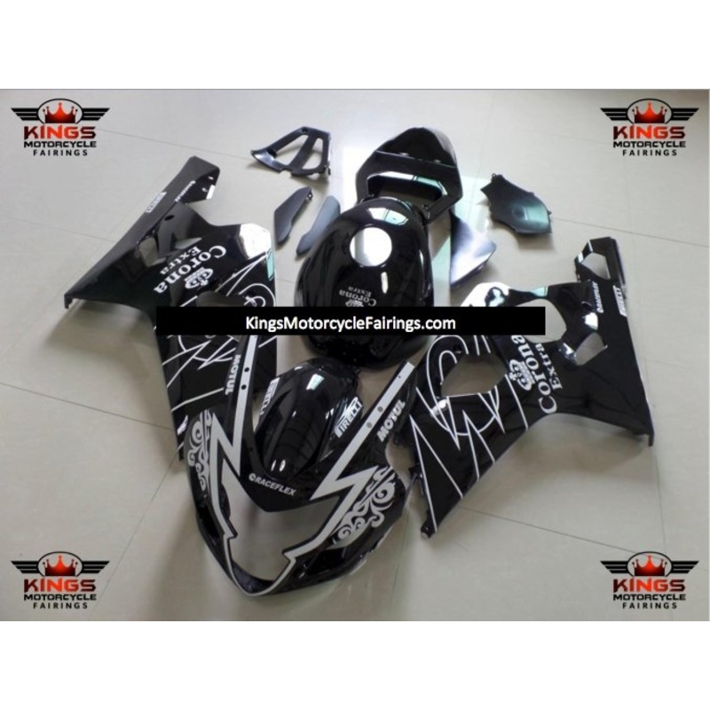 Suzuki GSXR750 (2004-2005) Black & White Tribal Corona Fairings No Seat Cowl No Bolt Kit No Tank