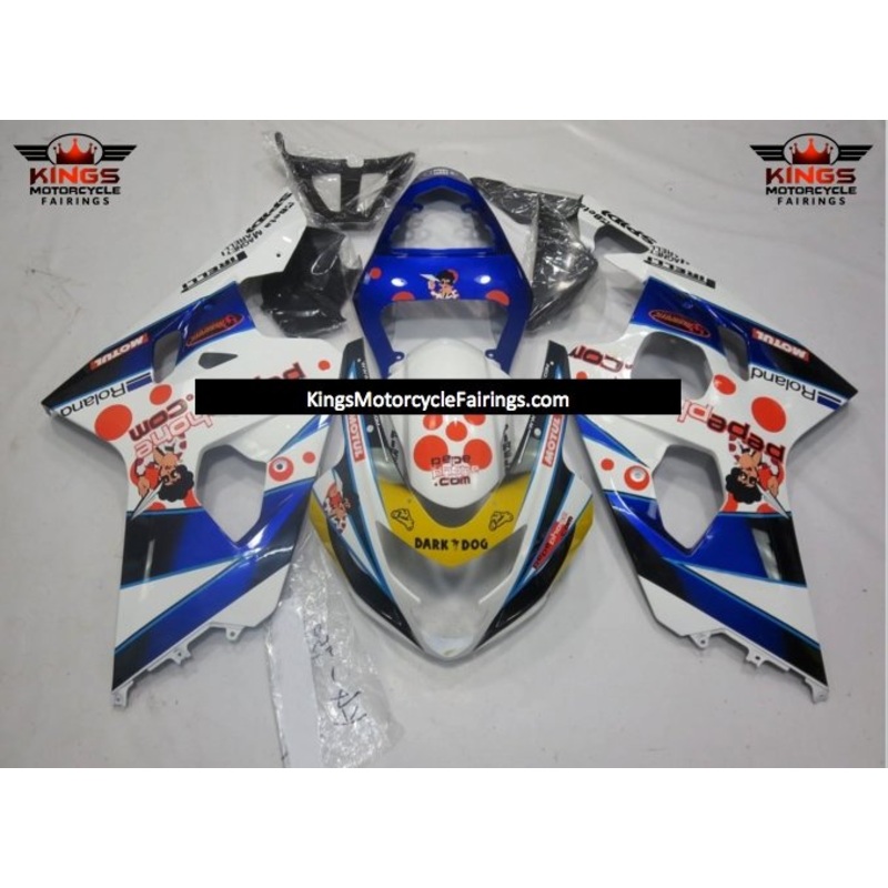 Suzuki GSXR750 (2004-2005) Blue, White, Red & Yellow Dark Dog Fairings No Seat Cowl No Bolt Kit No Tank