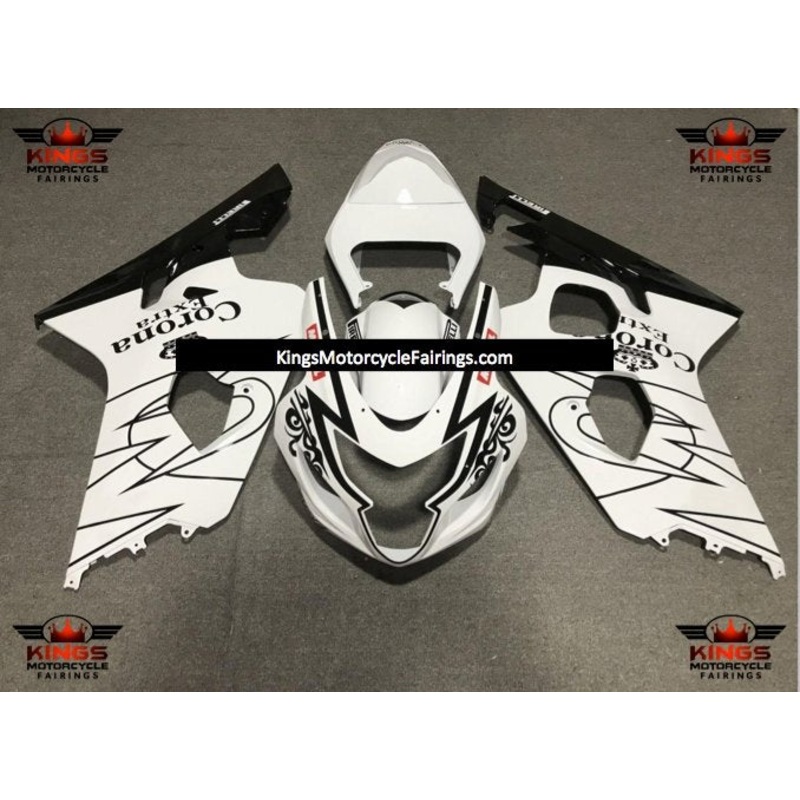 Suzuki GSXR750 (2004-2005) White & Black Tribal Corona Fairings No Seat Cowl No Bolt Kit No Tank
