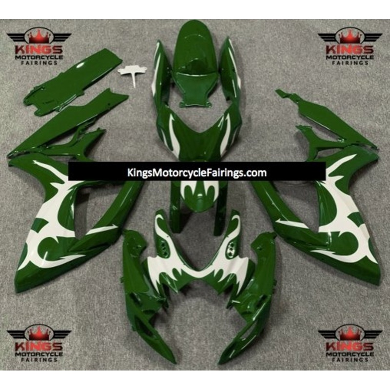 Suzuki GSXR750 (2006-2007) Green & White Tribal Fairings No Seat Cowl No Bolt Kit No Tank