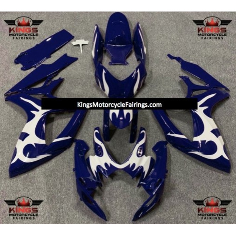 Suzuki GSXR750 (2006-2007) Navy Blue & White Tribal Fairings No Seat Cowl No Bolt Kit No Tank