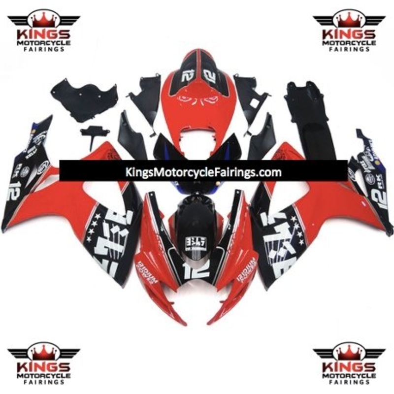 Suzuki GSXR750 (2006-2007) Red, Black & White Iridium Fairings No Seat Cowl No Bolt Kit No Tank