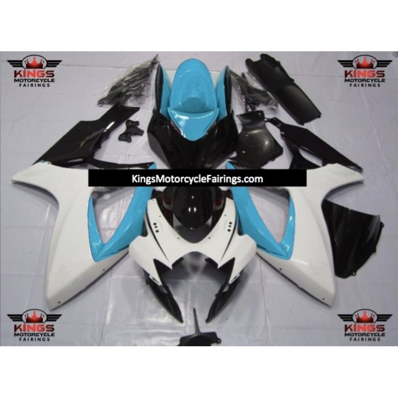 Suzuki GSXR750 (2006-2007) White, Black & Light Blue Fairings No Seat Cowl No Bolt Kit No Tank
