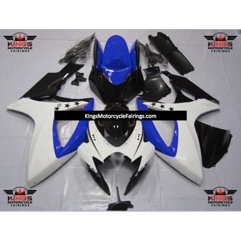Suzuki GSXR750 (2006-2007) White, Blue & Black Star Fairings No Seat Cowl No Bolt Kit No Tank