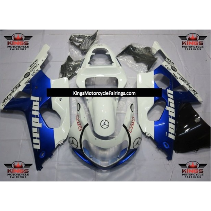 Suzuki GSXR1000 (2000-2002) White & Blue Jordan Fairings No Seat Cowl No Bolt Kit No Tank Cover