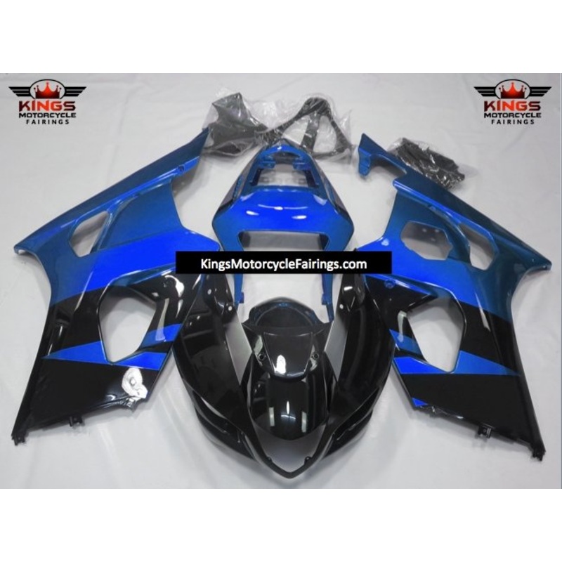 Suzuki GSXR1000 (2003-2004) Black & Blue Fairings Clear Windscreen: Free No Seat Cowl No Bolt Kit