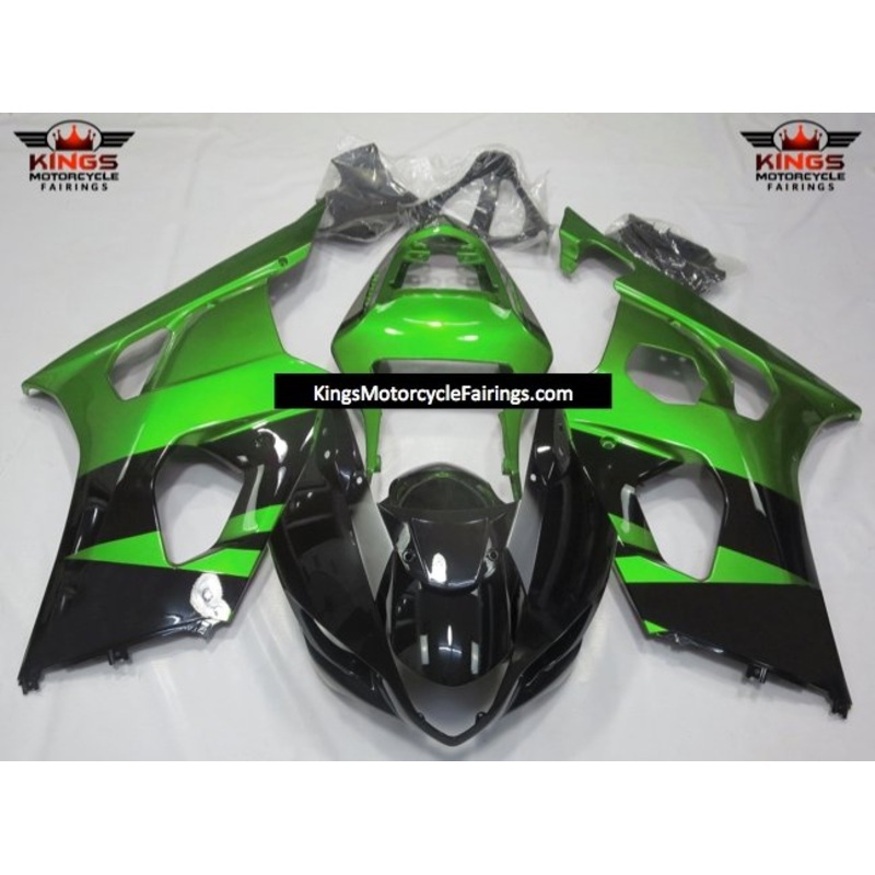Suzuki GSXR1000 (2003-2004) Black & Green Fairings Clear Windscreen: Free No Seat Cowl No Bolt Kit