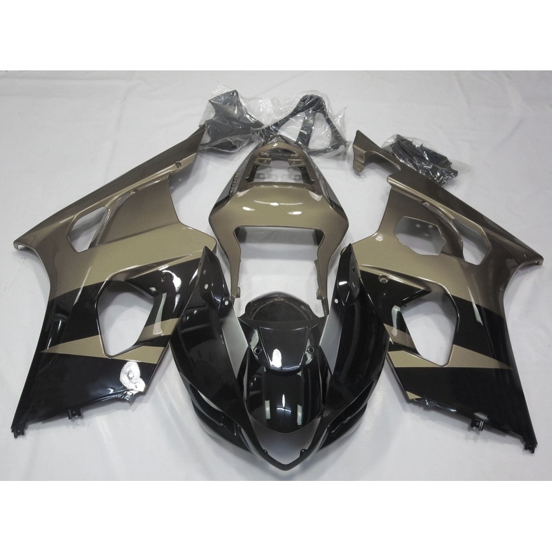 Suzuki GSXR1000 (2003-2004) Black, Taupe Brown Fairings Clear Windscreen: Free No Seat Cowl No Bolt Kit