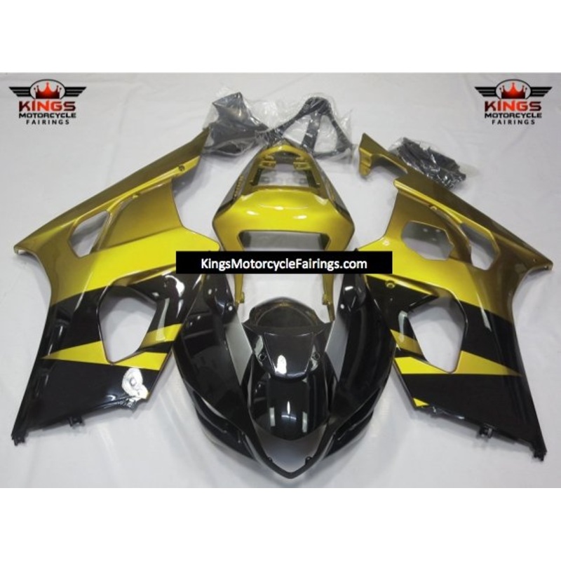 Suzuki GSXR1000 (2003-2004) Black & Yellow Fairings Clear Windscreen: Free No Seat Cowl No Bolt Kit