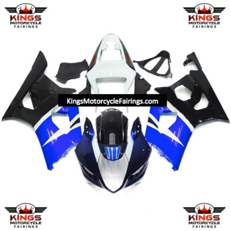 Suzuki GSXR1000 (2003-2004) Blue, Black, Dark Blue & White Fairings Clear Windscreen: Free No Seat Cowl No Bolt Kit