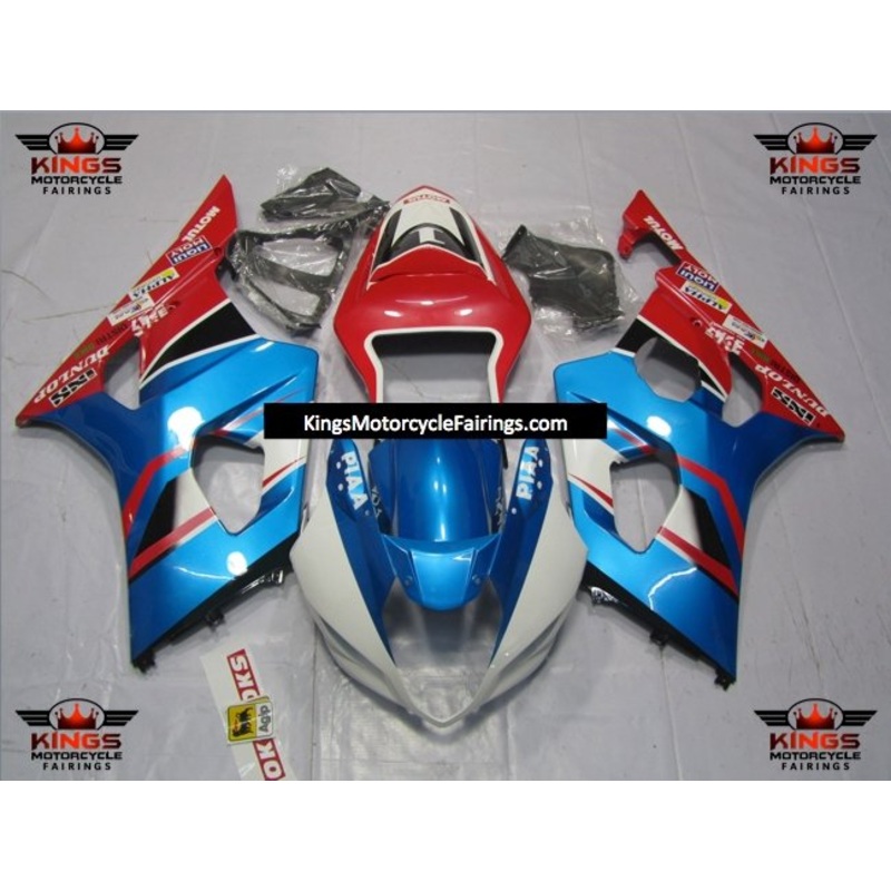 Suzuki GSXR1000 (2003-2004) Blue, Red & White Fairings Clear Windscreen: Free No Seat Cowl No Bolt Kit