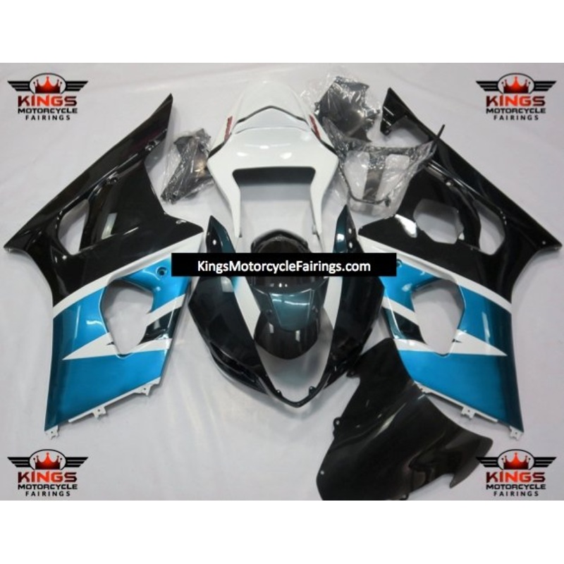 Suzuki GSXR1000 (2003-2004) Blue, White & Black Fairings Clear Windscreen: Free No Seat Cowl No Bolt Kit