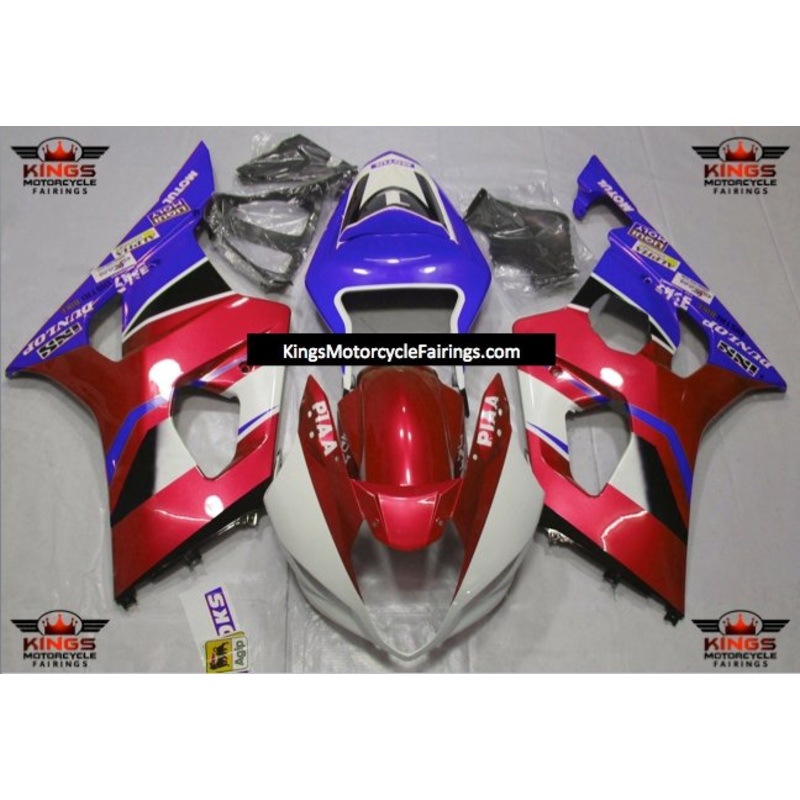 Suzuki GSXR1000 (2003-2004) Red, Blue & White Fairings Clear Windscreen: Free No Seat Cowl No Bolt Kit