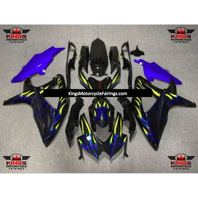 Suzuki GSXR600 (2008-2010) Black, Blue & Yellow Flame Fairings No Seat Cowl No Bolt Kit No Tank