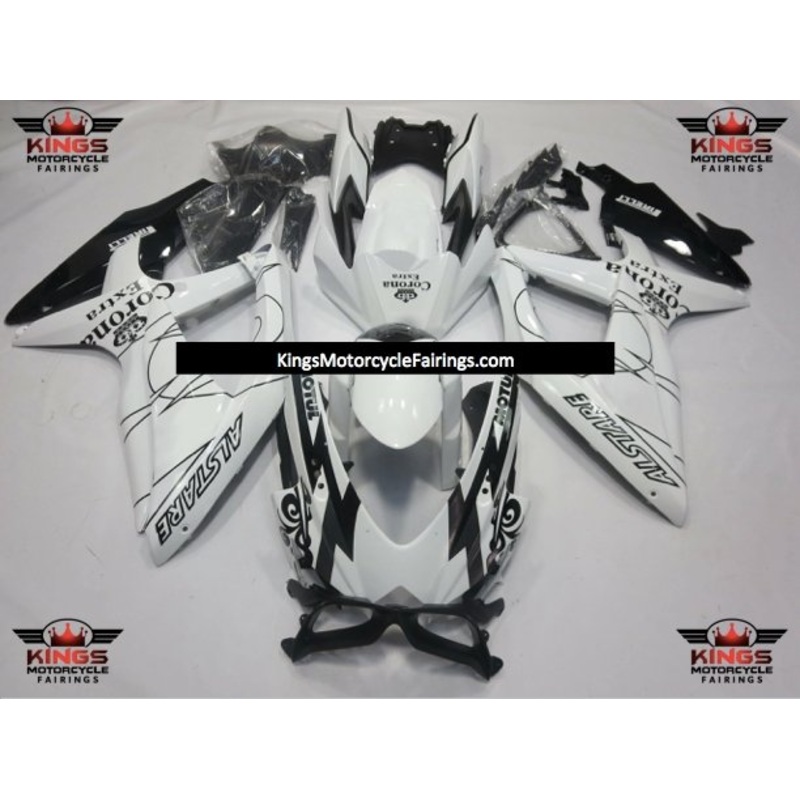Suzuki GSXR600 (2008-2010) White & Black Tribal Corona Fairings No Seat Cowl No Bolt Kit No Tank