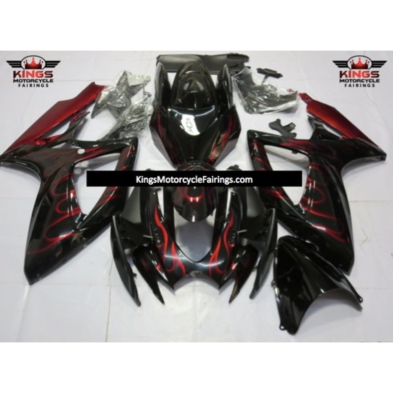 Suzuki GSXR750 (2006-2007) Black & Red Flame Fairings No Seat Cowl No Bolt Kit No Tank