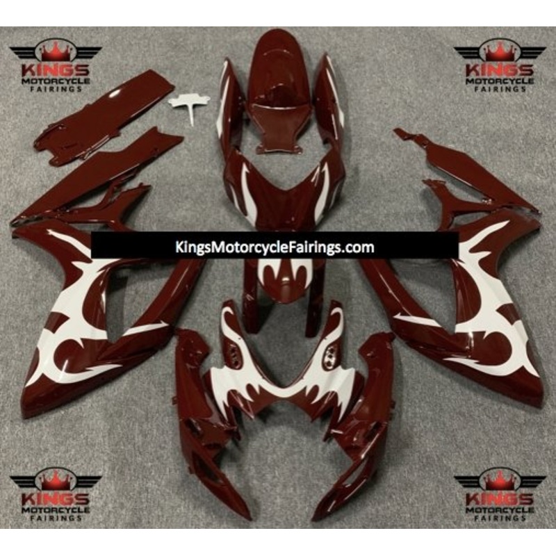 Suzuki GSXR750 (2006-2007) Maroon & White Tribal Fairings No Seat Cowl No Bolt Kit No Tank
