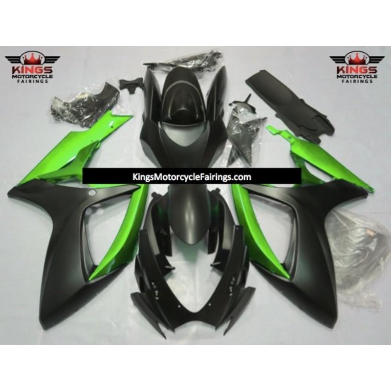Suzuki GSXR750 (2006-2007) Matte Black & Green Fairings No Seat Cowl No Bolt Kit No Tank