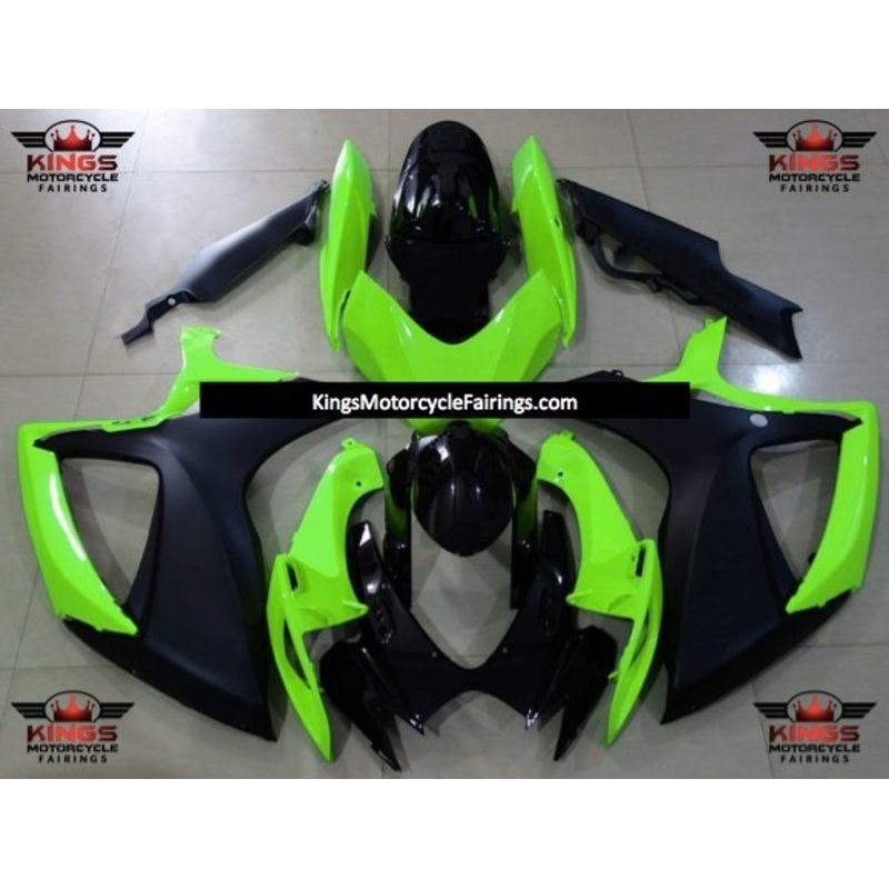 Suzuki GSXR750 (2006-2007) Matte Black, Green & Gloss Black Fairings No Seat Cowl No Bolt Kit No Tank