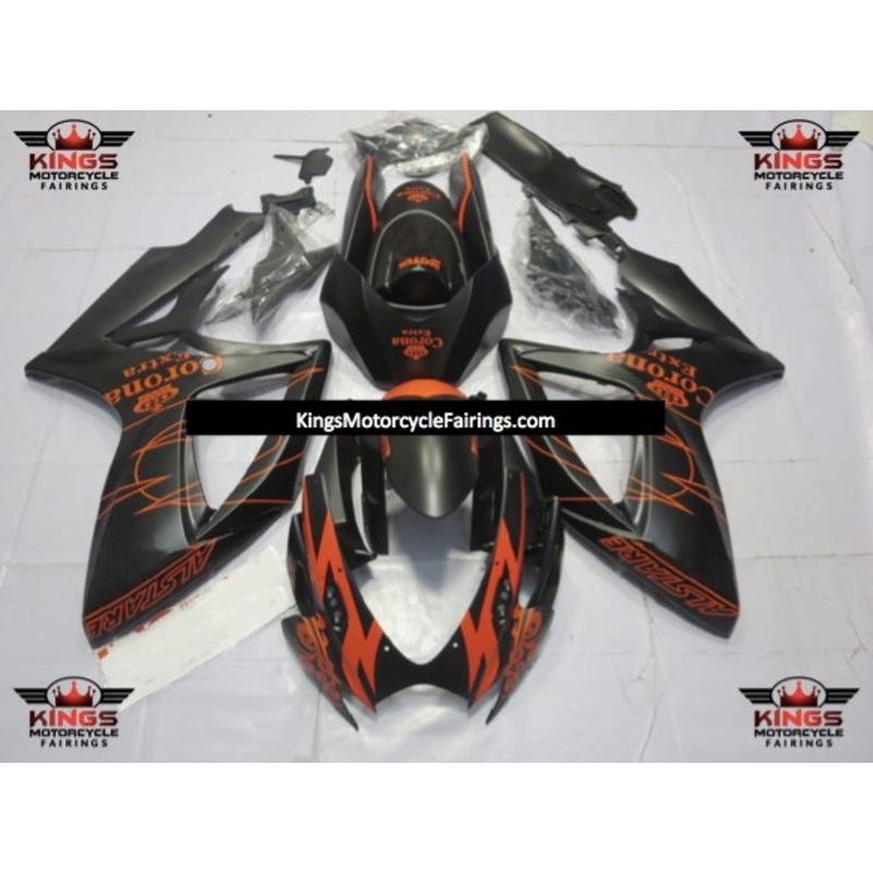 Suzuki GSXR750 (2006-2007) Matte Black & Matte Orange Tribal Corona Fairings No Seat Cowl No Bolt Kit No Tank
