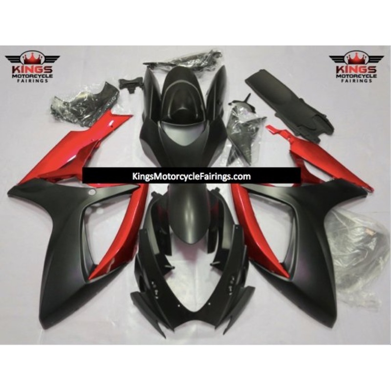 Suzuki GSXR750 (2006-2007) Matte Black & Red Fairings No Seat Cowl No Bolt Kit No Tank