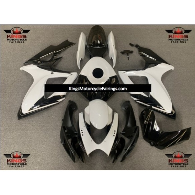 Suzuki GSXR750 (2006-2007) White, Black & Gold Pinstripe Fairings No Seat Cowl No Bolt Kit No Tank