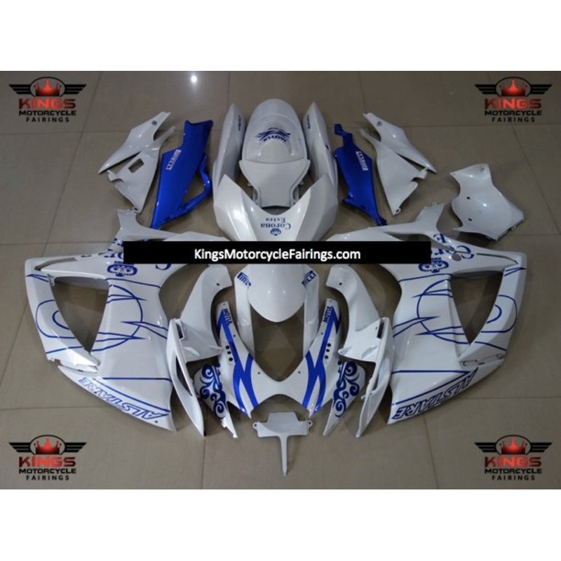 Suzuki GSXR750 (2006-2007) White & Blue Tribal Corona Fairings No Seat Cowl No Bolt Kit No Tank