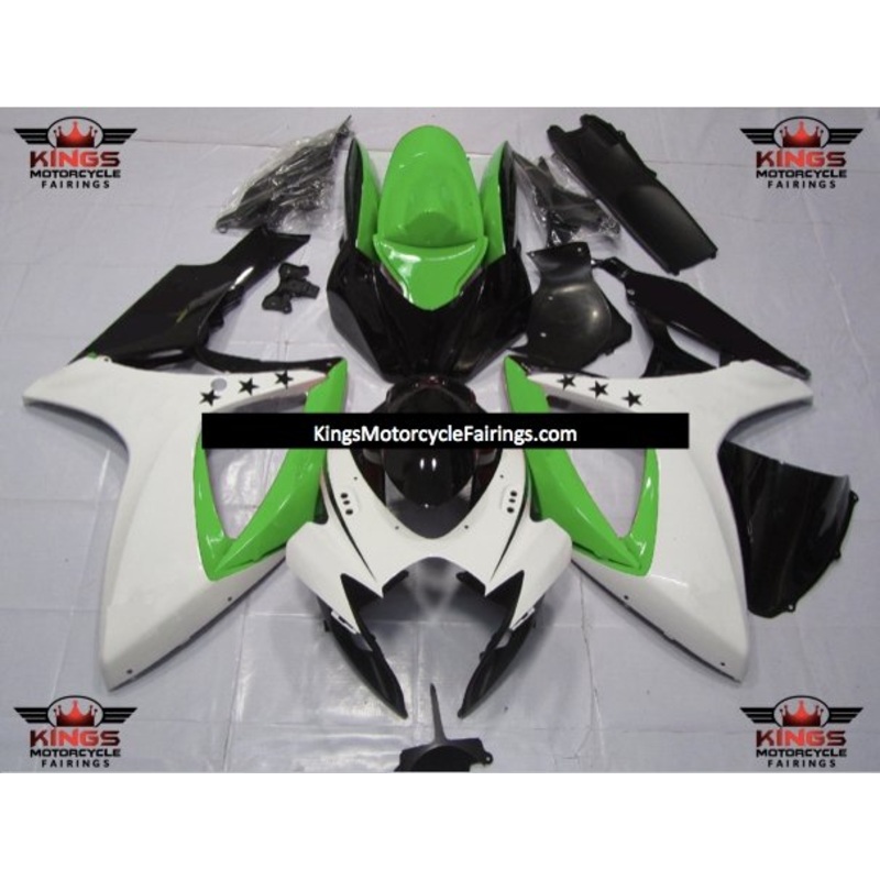Suzuki GSXR750 (2006-2007) White, Green & Black Star Fairings No Seat Cowl No Bolt Kit No Tank