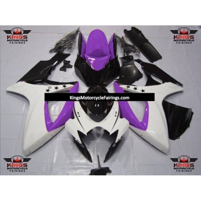 Suzuki GSXR750 (2006-2007) White, Purple & Black Star Fairings No Seat Cowl No Bolt Kit No Tank