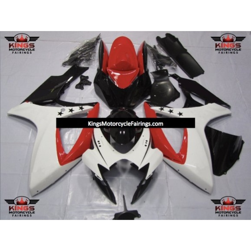 Suzuki GSXR750 (2006-2007) White, Red & Black Star Fairings No Seat Cowl No Bolt Kit No Tank
