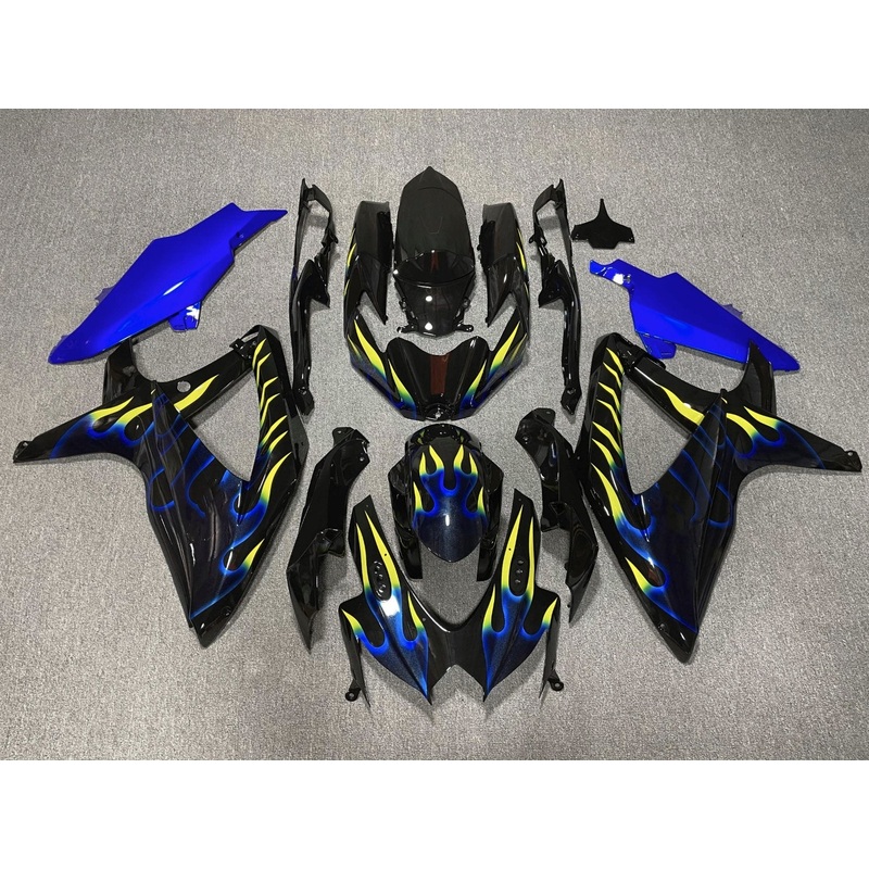 Suzuki GSXR750 (2008-2010) Black, Blue, Yellow Flame Fairings No Seat Cowl No Bolt Kit No Tank