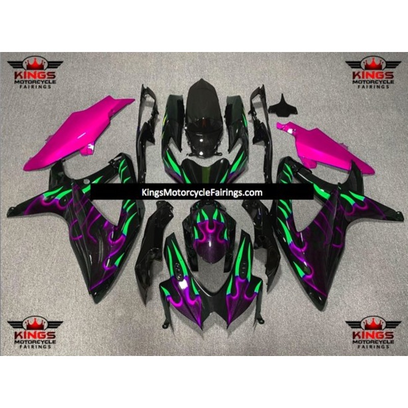 Suzuki GSXR750 (2008-2010) Black, Purple & Green Flame Fairings No Seat Cowl No Bolt Kit No Tank
