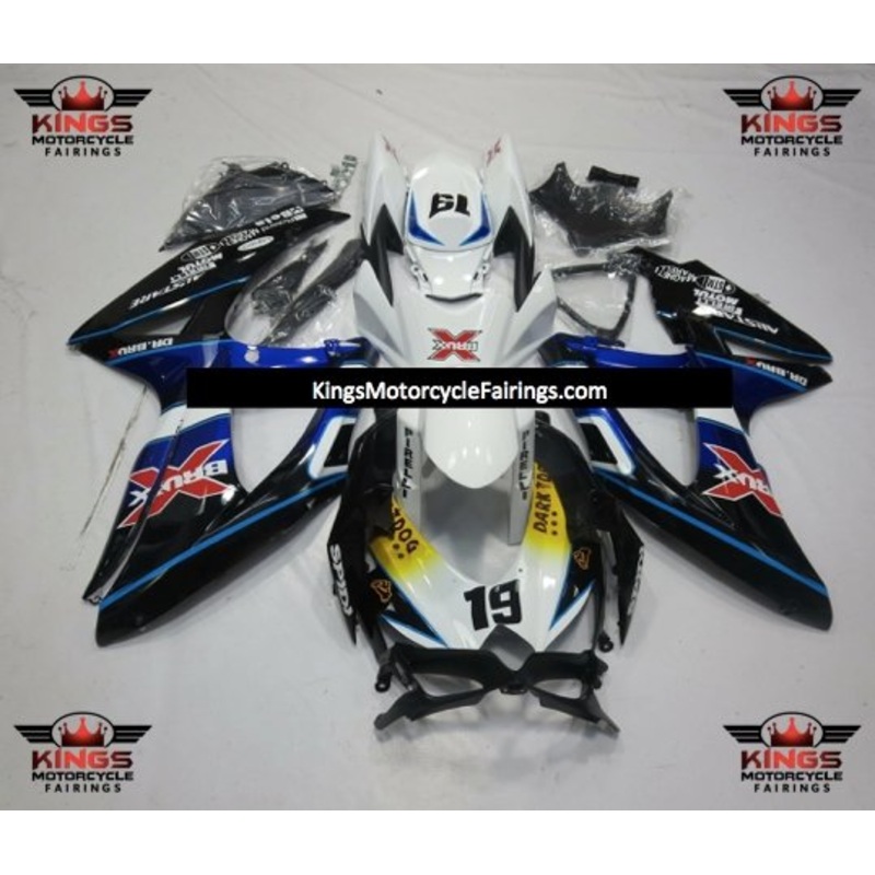 Suzuki GSXR750 (2008-2010) Black, White & Blue BRUX Fairings No Seat Cowl No Bolt Kit No Tank