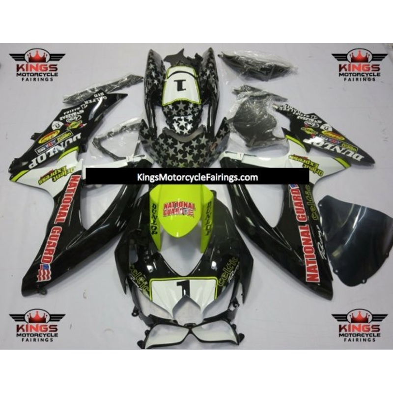 Suzuki GSXR750 (2008-2010) Black, White & Yellow National Guard Fairings No Seat Cowl No Bolt Kit No Tank