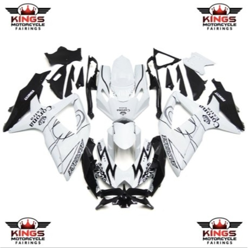 Suzuki GSXR750 (2008-2010) White & Black Tribal Corona Fairings No Seat Cowl No Bolt Kit No Tank