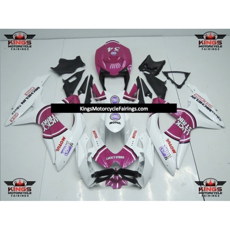 Suzuki GSXR750 (2008-2010) White, Pink Lucky Strike Fairings No Seat Cowl No Bolt Kit No Tank